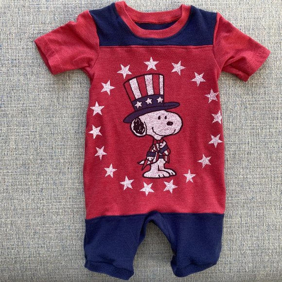 Snoopy Peanuts 4th of July Patriotic Handmade Romper Shorts t shirt size 9 m - Picture 3 of 9